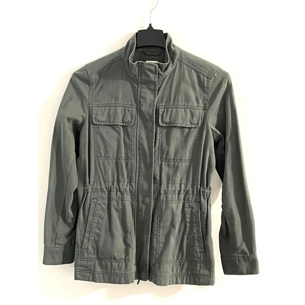 GAP Core Utility Jacket Military Anorak Full Zip Drawstring Waist Olive Green XS - Picture 6 of 15